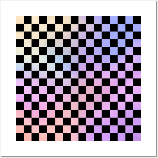 Checkered Pattern Rainbow Vaporwave Gradient Kawaii Posters and Art